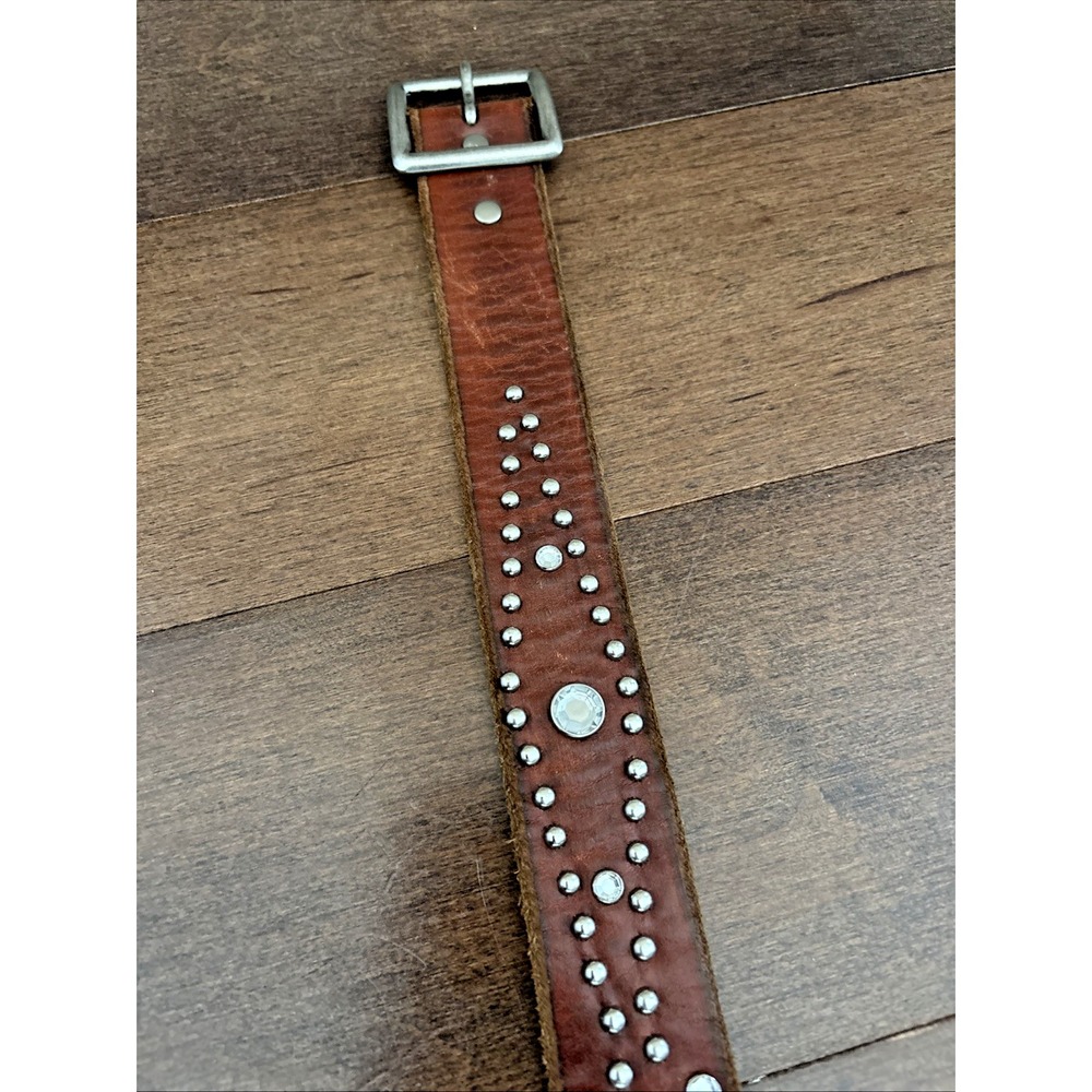 American Eagle Brown 100% Leather Belt Western Hippy Studded Womens M Rhinestone - Picture 9 of 16